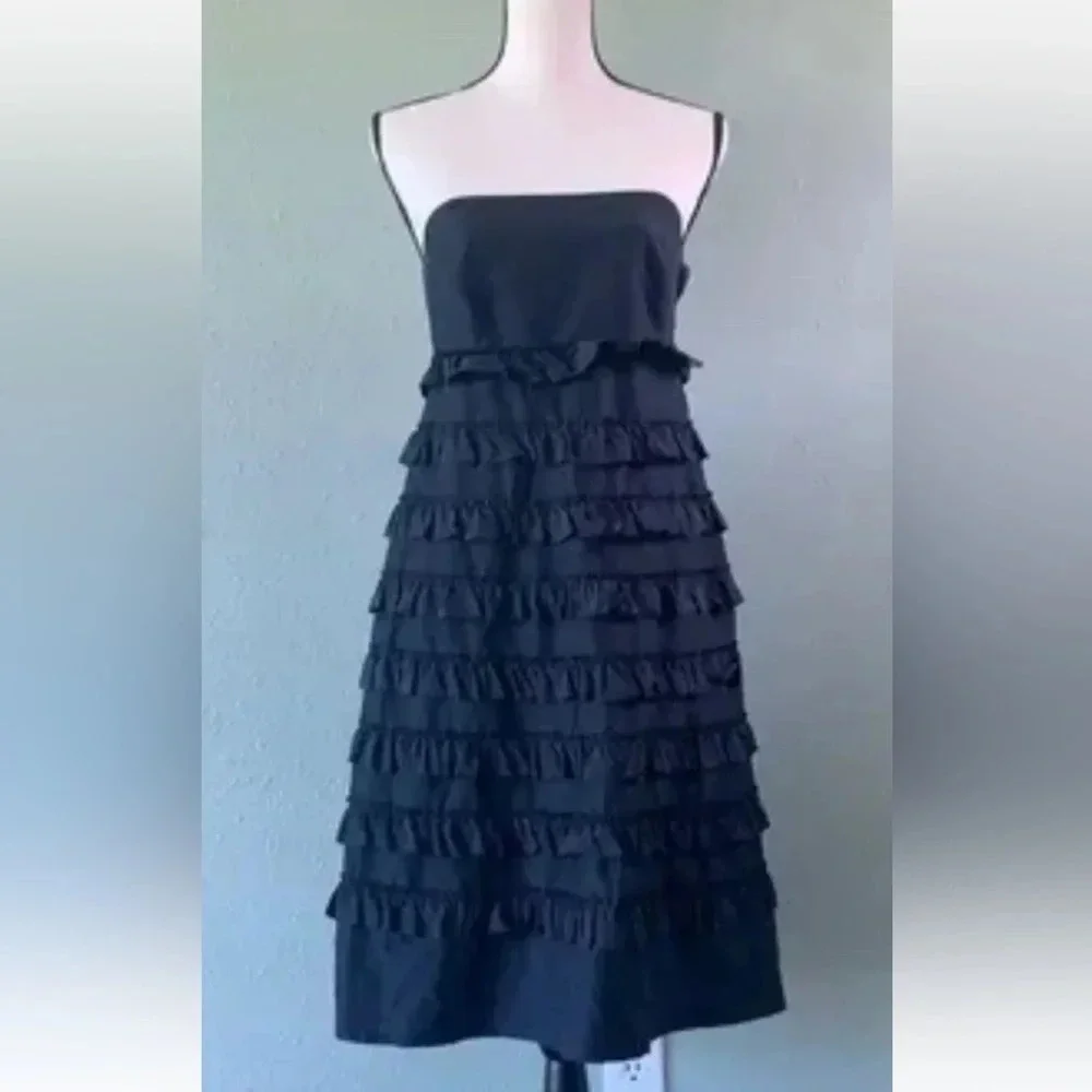 Gap Black Silk Cotton‎ Blend Tierred Ruffle Strapless Dress Womens 4 Tall